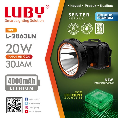 Senter Kepala / Headlamp Waterproof Luby 20 Watt L2863 / L-2863