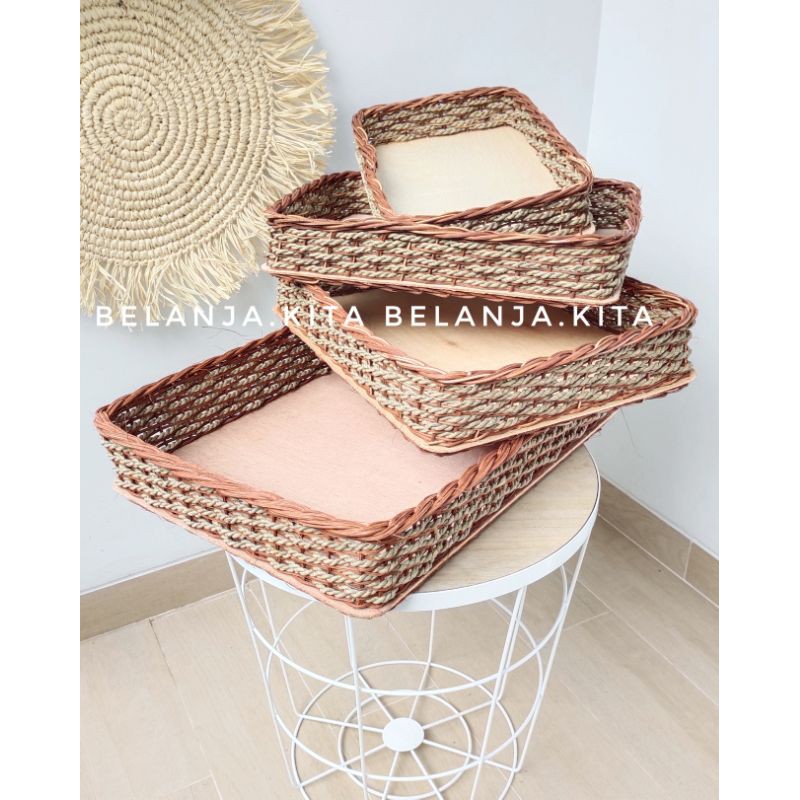 keranjang hantaran rotan set4 / rotan coklat Kombi seagrass set4