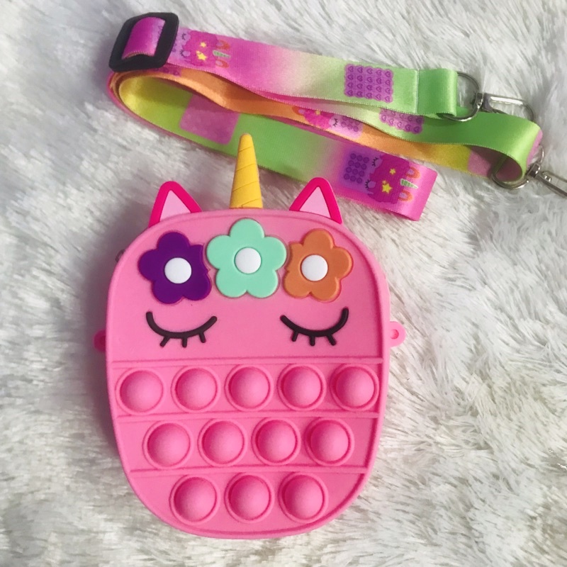 [BISA MENYALA] Tas Pop it LED Bisa Menyala Fidget Push Popit Mainan Pop it-Bulat Pink LED