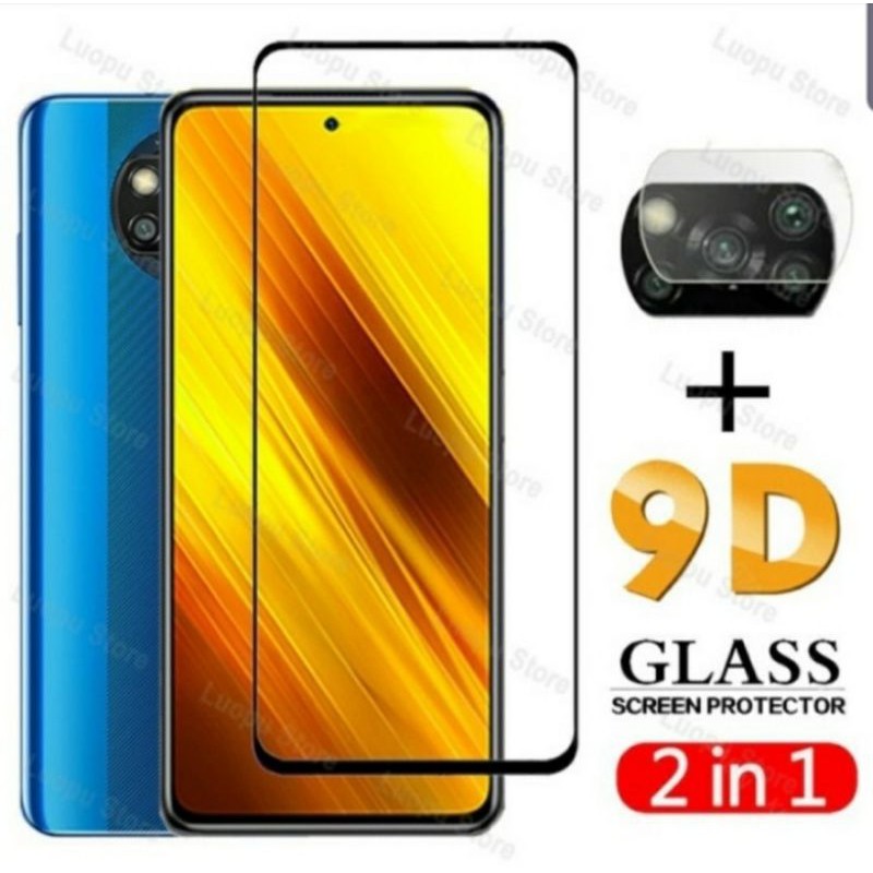 Tempered Glass 9D Xiaomi Poco X3 / Poco X3 Pro + Tg Lensa Camera 2in1