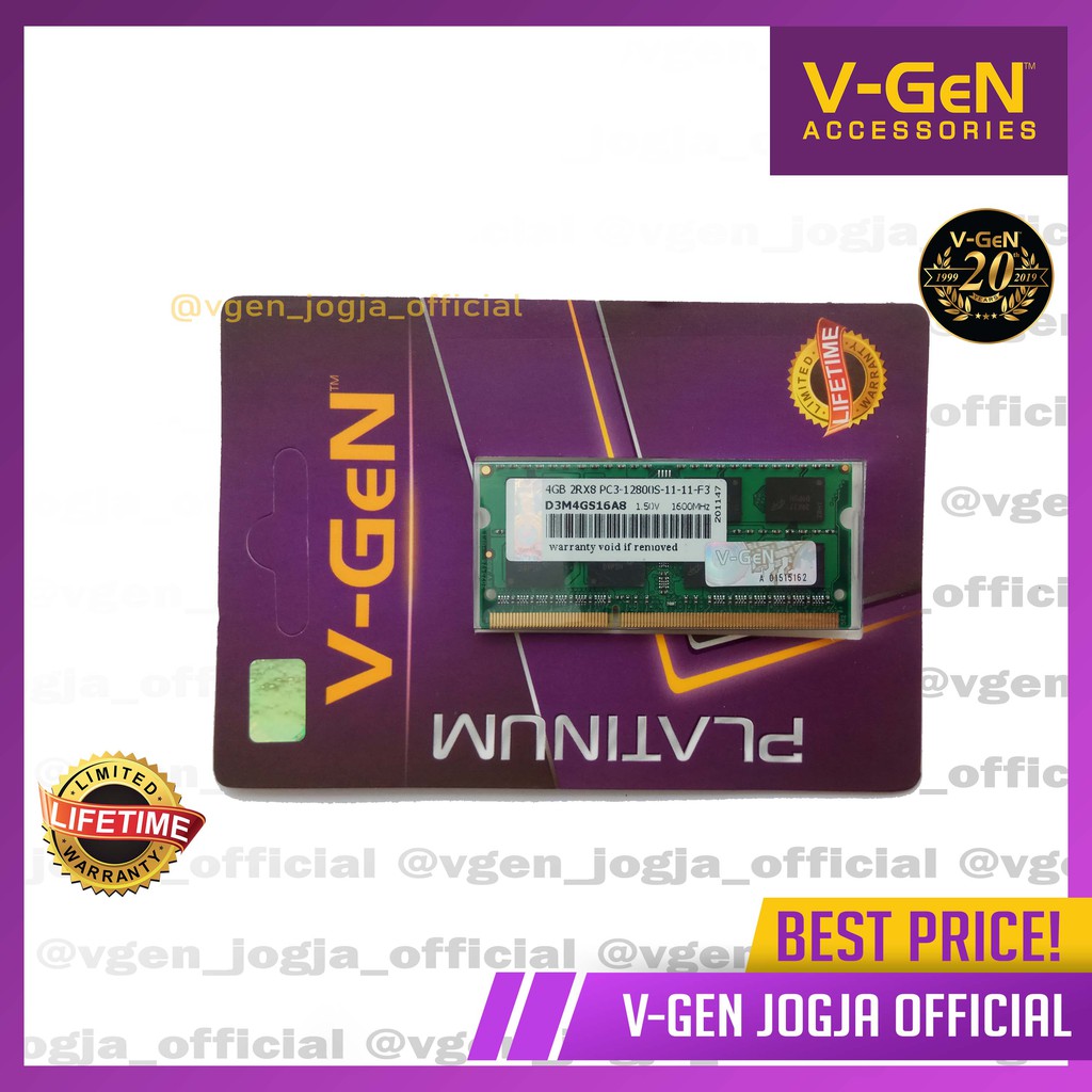 RAM DDR3 4GB 12800/1600Mhz V-GeN SODIMM PLATINUM