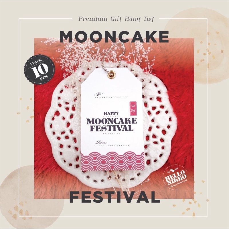 Mooncake Festival gift tag - Hang tag kartu ucapan kado sticker hampers parcel box dus ultah natal c