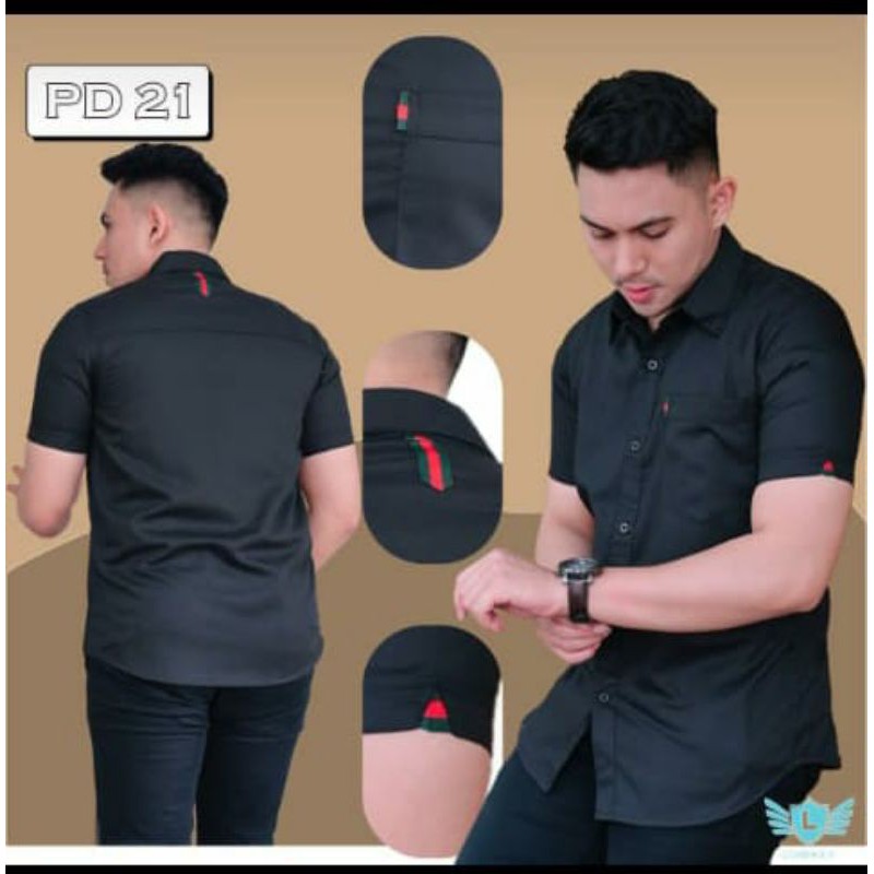 Kemeja Pria Slimfit Lowkey Premium PD 21 Hitam | Hem Atasan Kemeja Baju Laki-laki/Cowok Slimfit Keme
