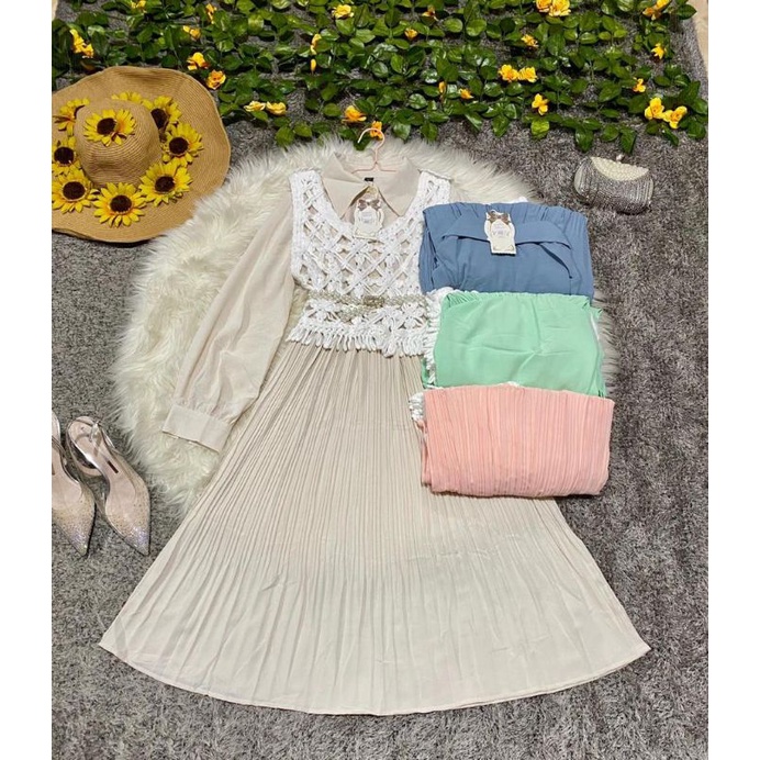 TUNIK VIVORIE CERUTY BABYDOLL MIX RAJUT FREE BELT MUTIARA