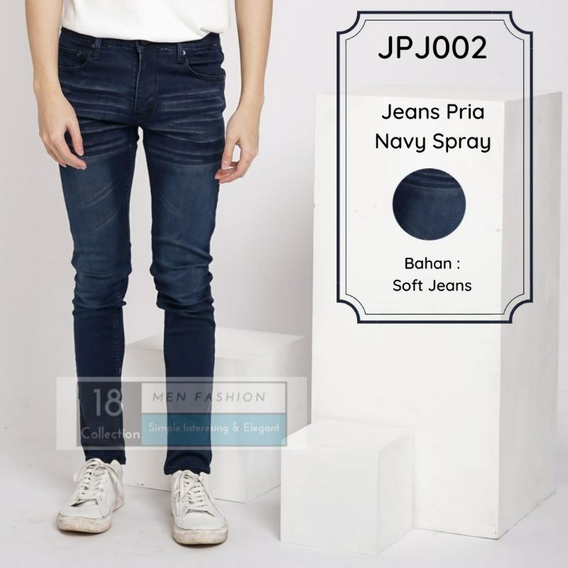 Soft Jeans Navy Spray - Celana Jeans Pria - Celana Panjang Pria - Celana Jeans Cowo - Jeans Murah