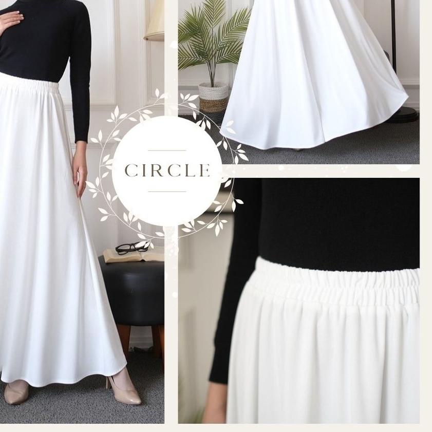 ✮ Modesee Rok Payung Panjang Putih Polos Wanita Muslim Circle Skirt White M1306, Rok Wanita Premium 