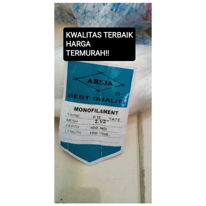 Jaring Arida 0.15 2½ inchi 100md/100yds tate pukat ikan jaring ikan arida jaring ikan murah jaring ikan nelayan