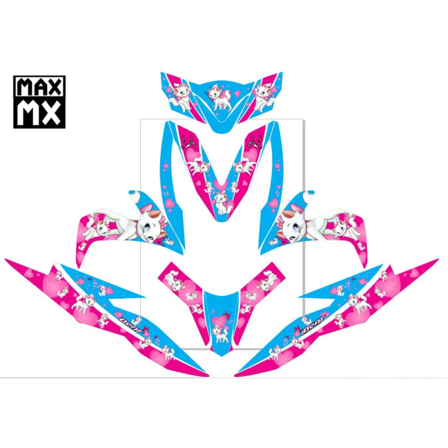Decal Stiker All New Beat 2016 Dekal Variasi Stiker Striping Custom Fullbody kucing biru pink