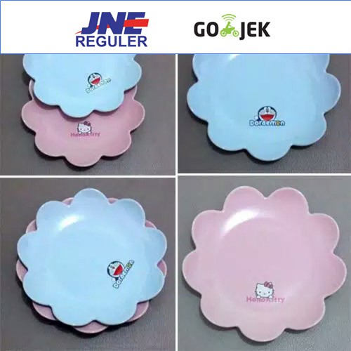 Piring Mangkok Saji Keramik Bunga 2701 Doraemon / Hello Kitty Pink