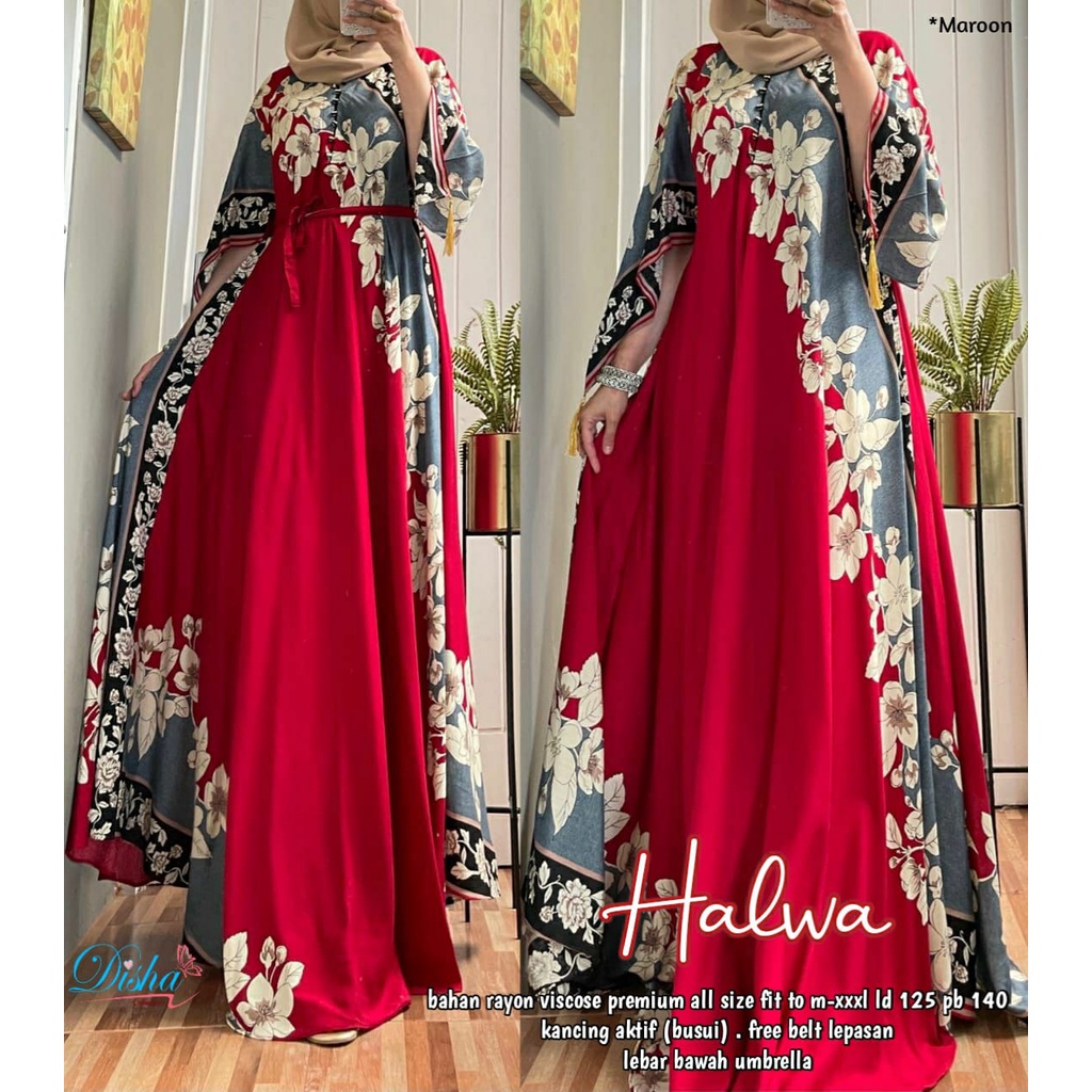 DRESS DEWASA HALWA DRESS MAXY GAUN PANJANG RAYON VISCOSE JUMBO LD 125 KEKINIAN BUSUI FRIENDLY