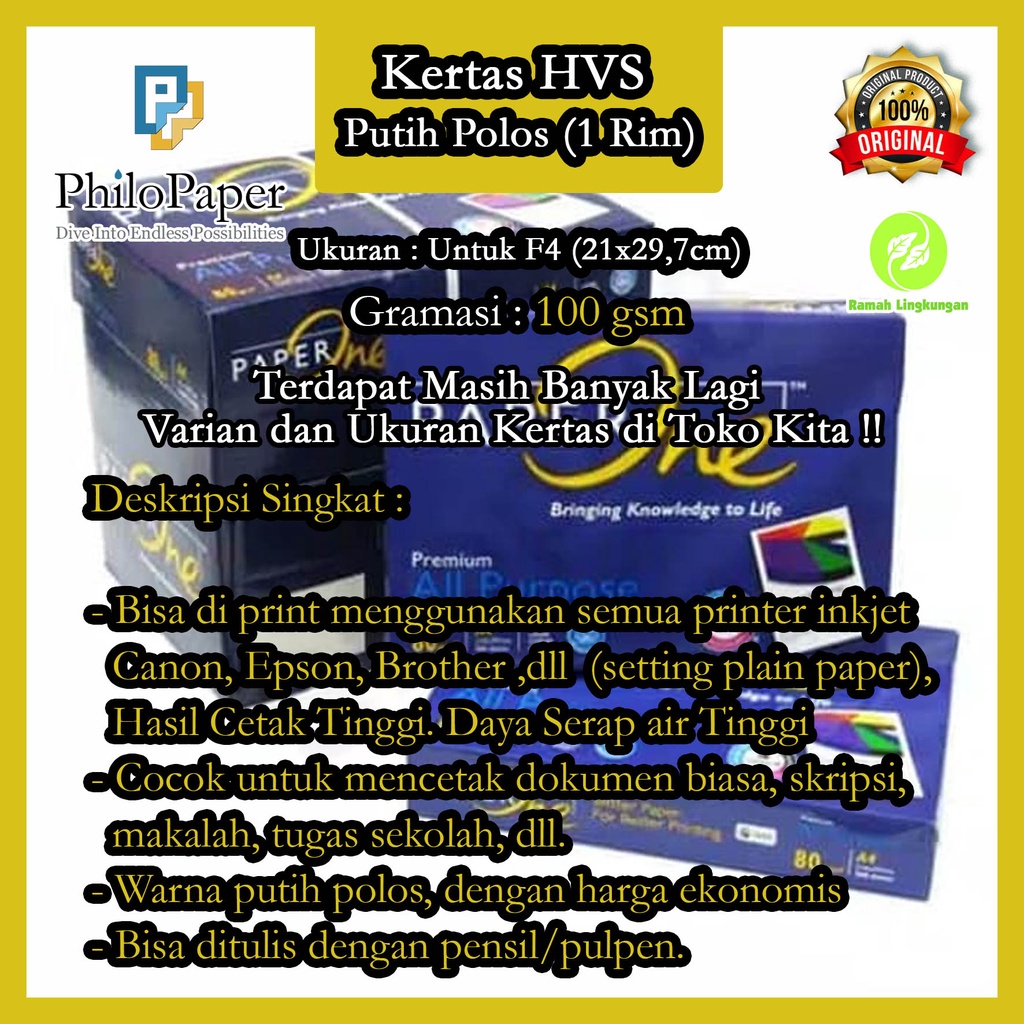 

Kertas HVS Putih Polos 1 Rim 100 Gsm F4