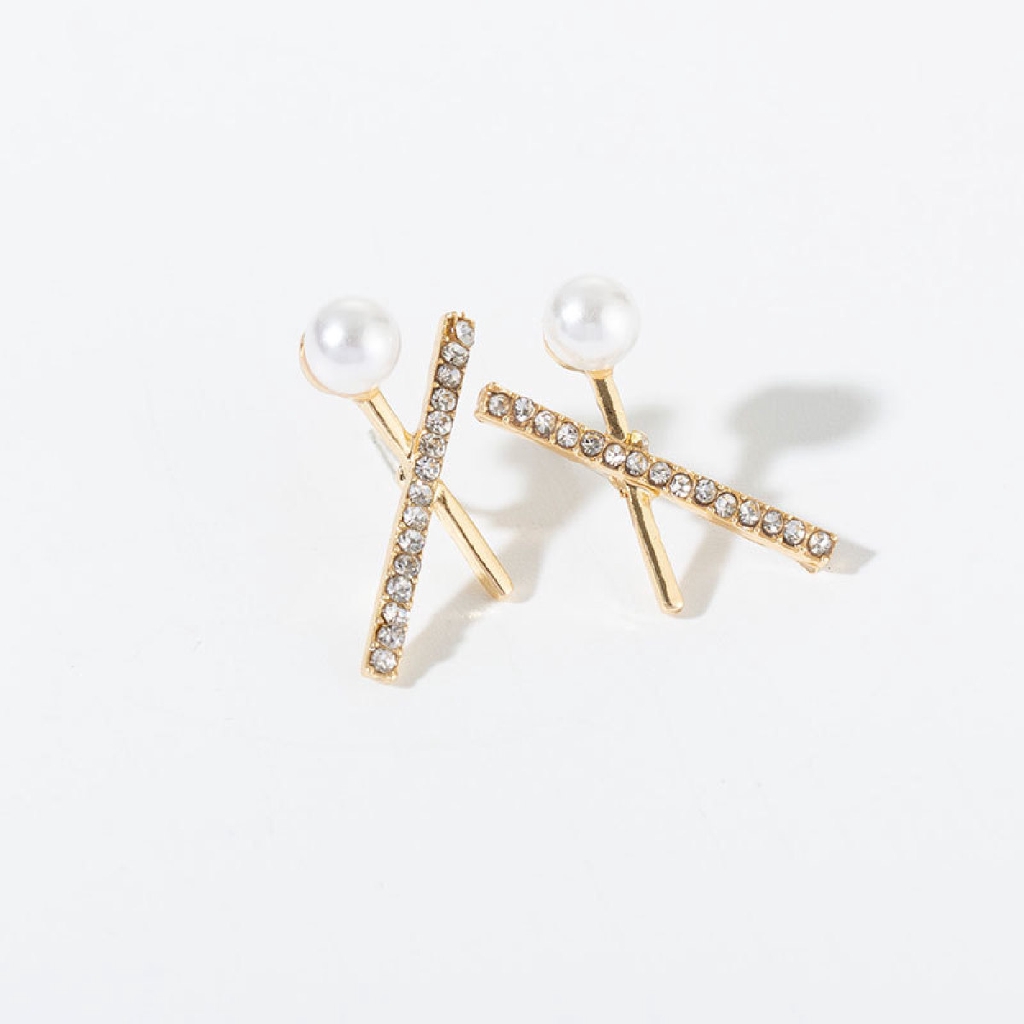 Anting Klip Tanpa Tindik Lapis Emas / Silver Model Silang Dengan Mutiara Imitasi Untuk Wanita