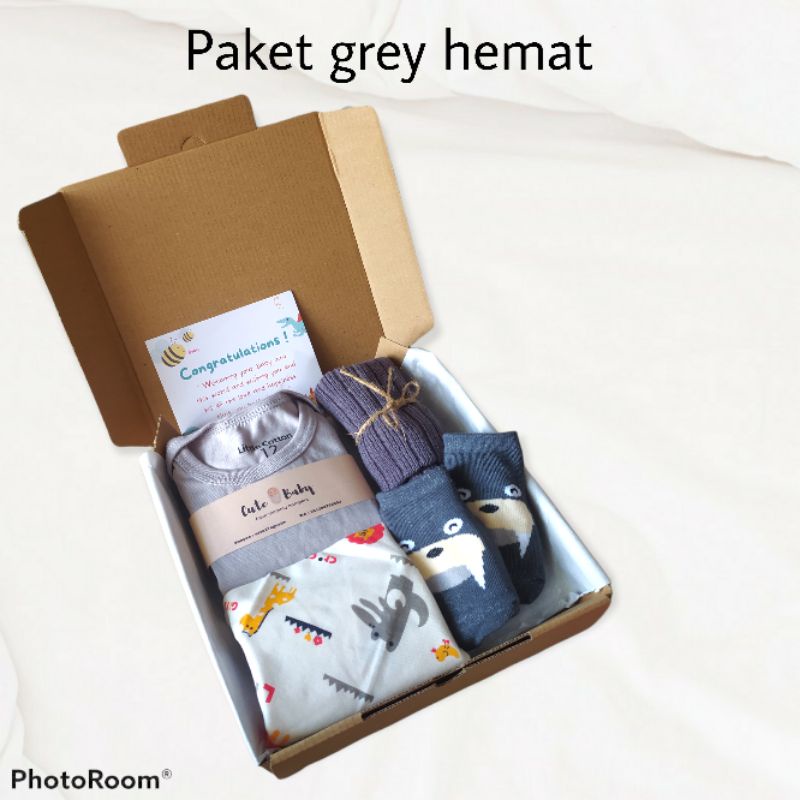 Termurah Paket Hampers Bayi / Hampers Baby / Parcel Baby / kado lahiran by cute baby-Paket grey hemat