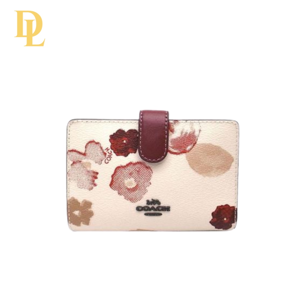 Coach Medium Corner Zip Wallet With Halftone Floral Print (F39127)