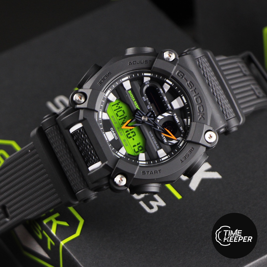 Jam Pria Casio G-SHOCK GA-900 1A3 Full Black dial Green Rubber Ori Bm Fullset