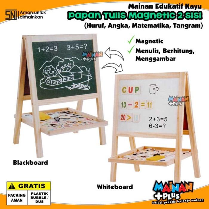 MAINAN EDUKASI KAYU PAPAN TULIS MAGNET STANDING WHITEBOARD BLACKBOARD