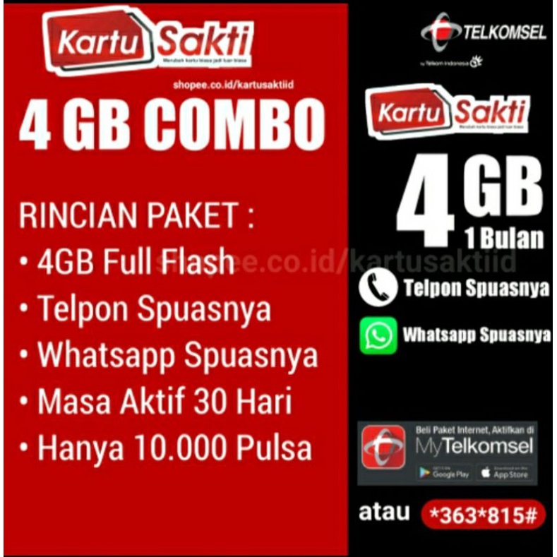 Combo Sakti 4GB + Unlimited WA 12ribu/30hari