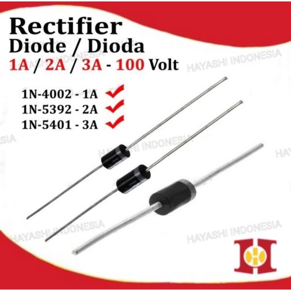 Diode Dioda Rectifier 1N4002 1N5392 1N5401 1A 2A 3A Ampere 100V Volt-100pcs