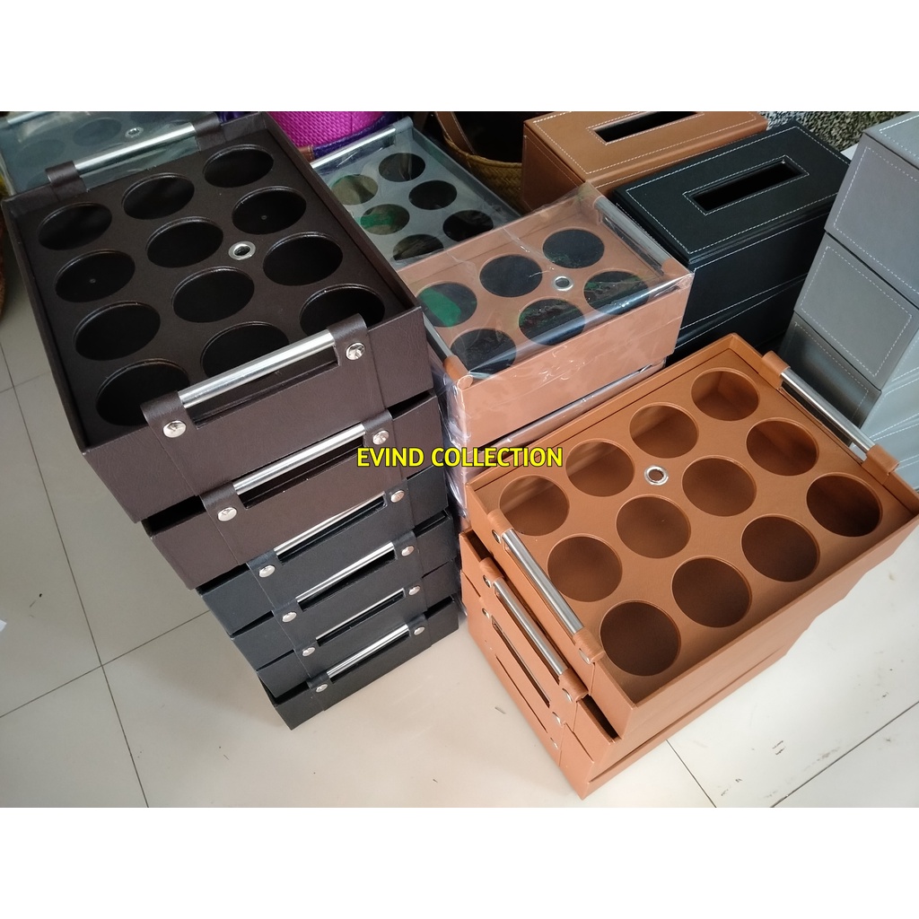 Keranjang Aqua Gelas Multifungsi 2 In 1 Isi 12 Cup Tempat Air Mineral Gelas Kulit Sintetis