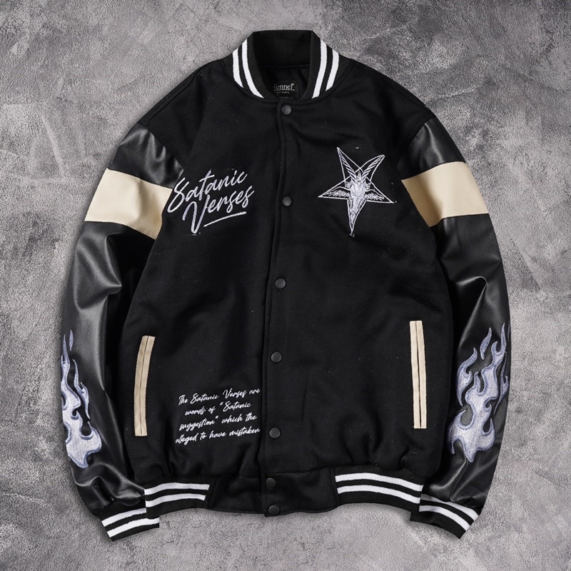 [N00732] Jaket Baseball Varcity Distro Motif SATANIC VERSES