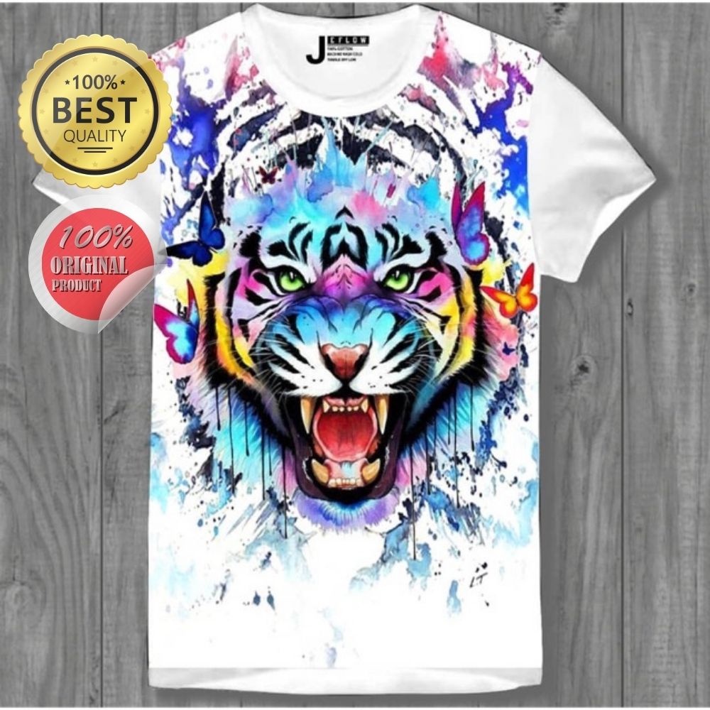 Kaos Pria Baju Distro Harimau Meraung Printing Tinta Cat Air Dewasa Original Lengan Pendek Katun Ker