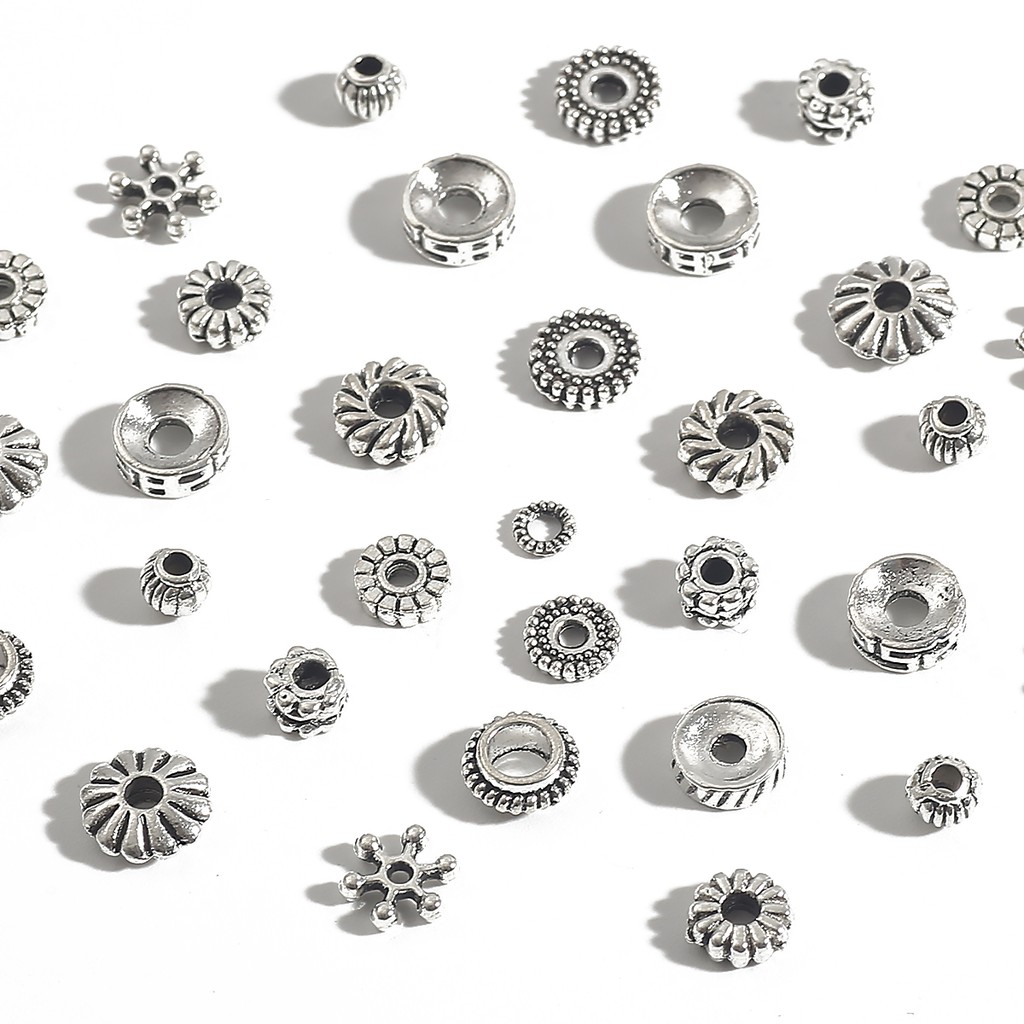 30/50/100/200 Pcs/Lot Mixed Diameter Mixed Aperture Antique Siilver Jewelry Components Alloy Bead Spacer for Making Bracelet