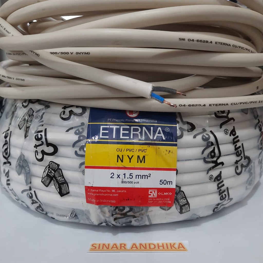 KABEL ETERNA NYM 2 X 1.5 MM 1 ROLL KAWAT TEMBAGA ISI 2