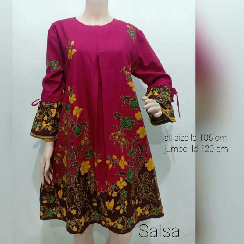 Tunik Batik Jumbo Wanita Atasan Batik Kekinian | Dres Batik Terbaru | Baju Kerja Wanita Seragam | Ba