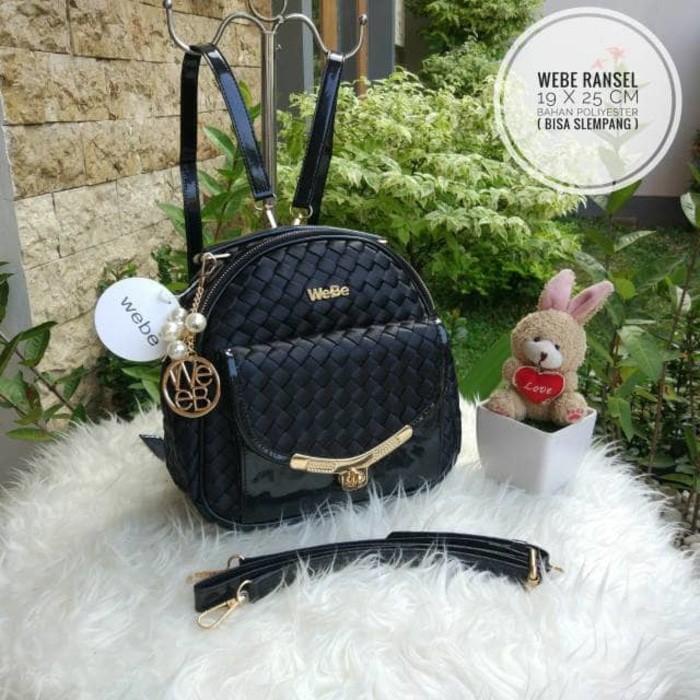 Tas Ransel   Selempang Wanita Branded Webe Real Pict Terbaru Hitam