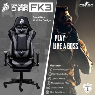 1STPLAYER GAMING CHAIR - MODEL FK3 (BLACK GRAY) - KURSI GAMING