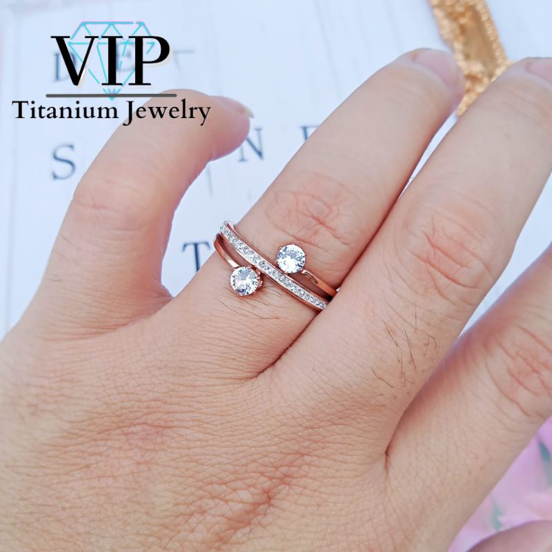 Cincin Diamond Rosegold Titanium Aksesoris Fashion Cewek Korea Wanita Asli UC-103