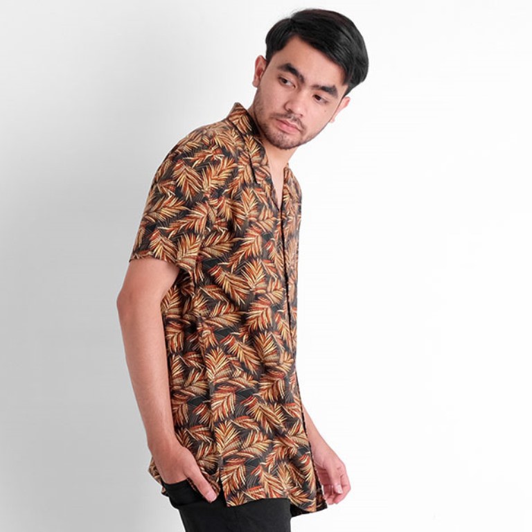 Kemeja Pria Motif Daun Bunga Lengan Pendek Kasual Original Distro