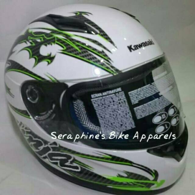HELM FULL FACE ORIGINAL KAWASAKI NINJA 250 R PUTIH CORAK HIJAU - ALL SIZE (L), SNI