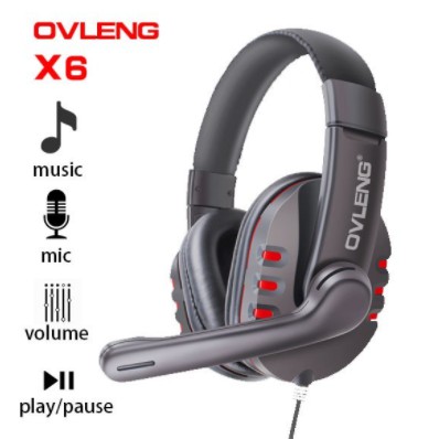 Headset gaming ovleng wired aux audio 3.5mm stereo bass with mic X6 - Headphone x-6 for Pc-laptop