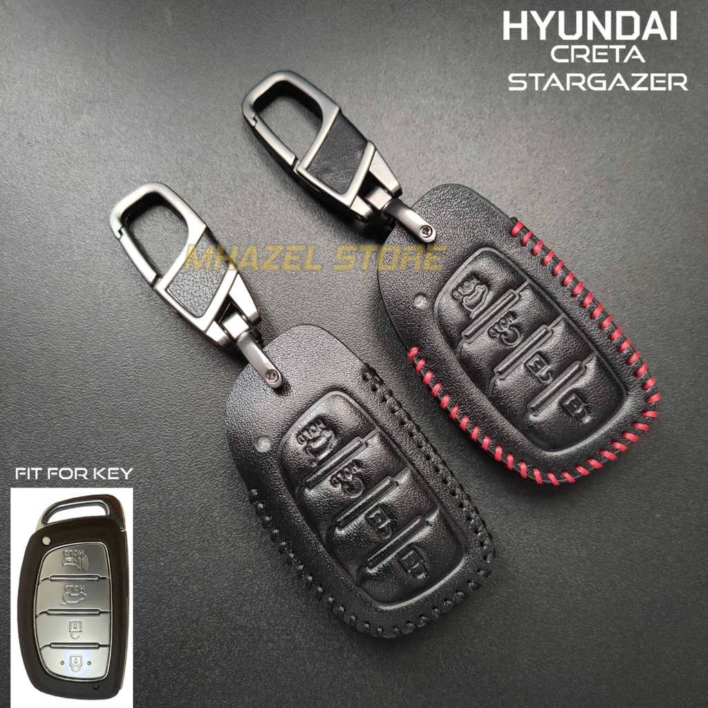 Gantungan kunci sarung kulit cover remote keyless mobil hyundai creta stargazer model kulit