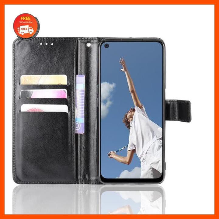 FLIP CASE LEATHER OPPO A92 , OPPO A52 MODEL DOMPET KULIT CASING COVER HITAM