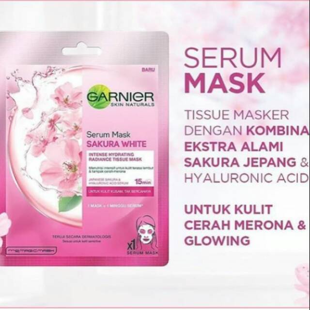 GARNIER  SHEET MASK SAKURA WHITE |SERUM MASK GARNIER| MASK GARNIER|MASKER GARNIER