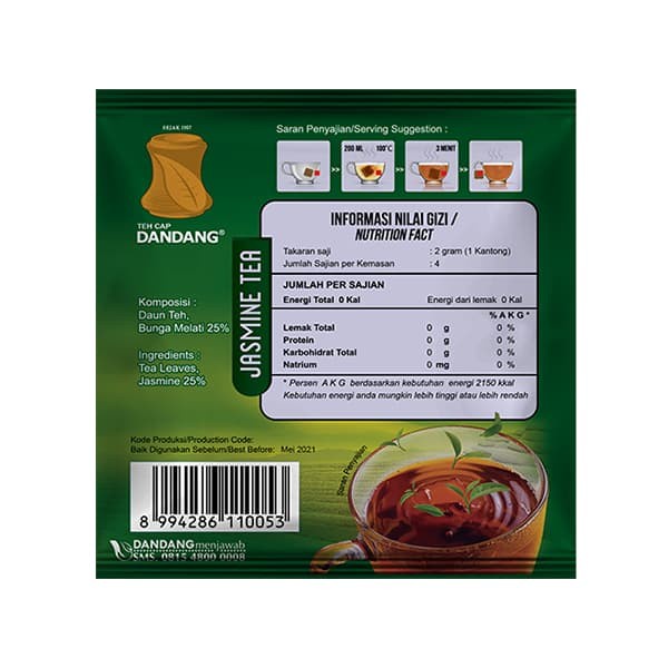 

B0621D Teh Dandang Jasmine 1 Renceng Isi 10 Sachet X 4 Tea Bag 2Gr 054