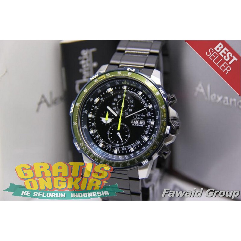 Best Seller Jam tangan Pria ALEXANDRE CHRISTIE AC 6476 PRIA SILVER GREEN ORIGINAL