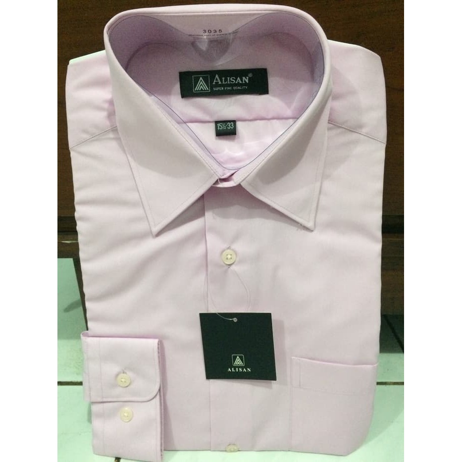 NEW MT KEMEJA ALISAN POLOS PINK MUDA LENGAN PANJANG 15.5-33