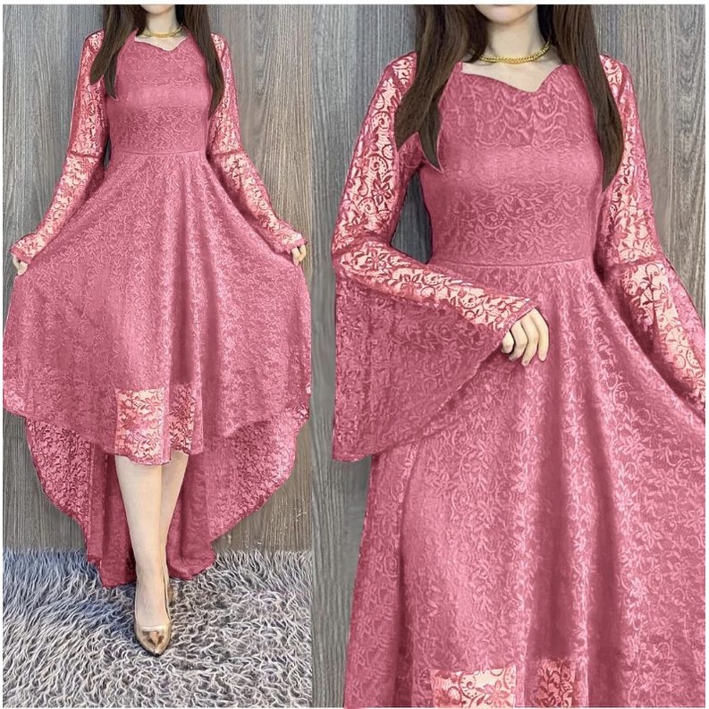 Baju Gamis Muslim Terbaru 2022 Model Baju Pesta Wanita kekinian Bahan Brukat Corneli Tulang Lapis Fu