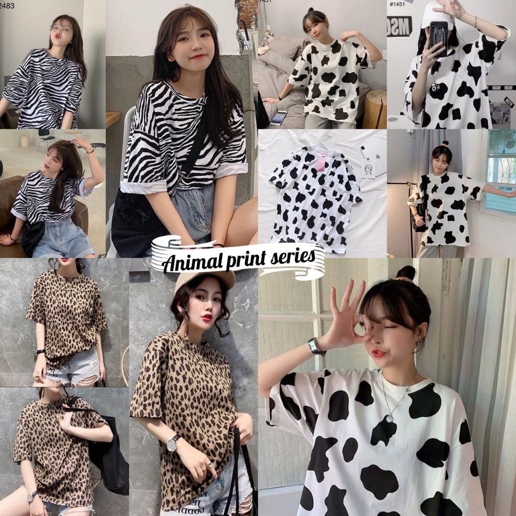 VS - Oversize Tee ANIMAL PRINT SERIES - Tshirt Wanita Model Motif Macan / Leopard / Zebra / Cow