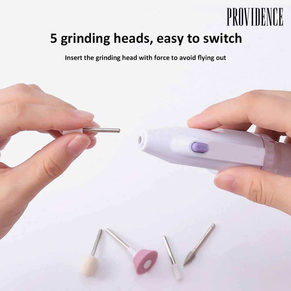 Providence Portable Electric Nail Polishing Machine Manicure Tool with 5 Grinding Drill Bit