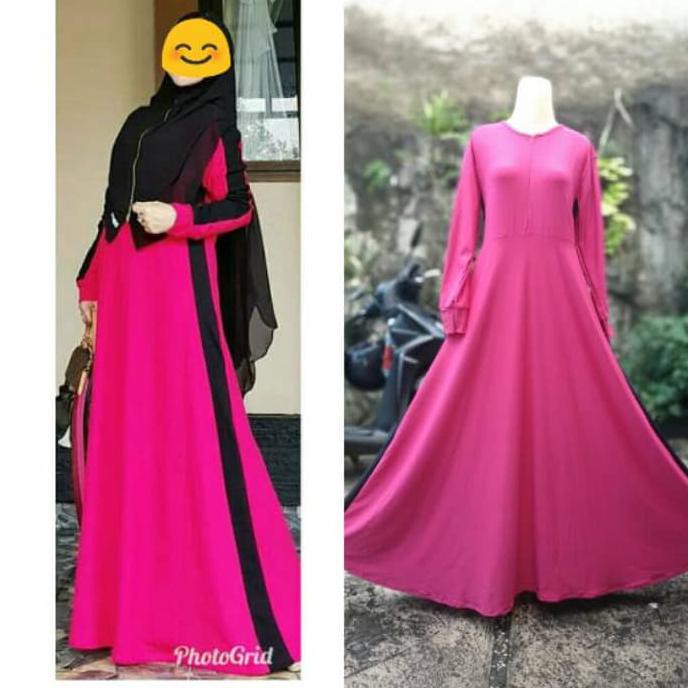 Gamis Polos Jersey Murah / Gamis Polos Jersey Sport / Fashion Wanita - Hitam margenta NEW
