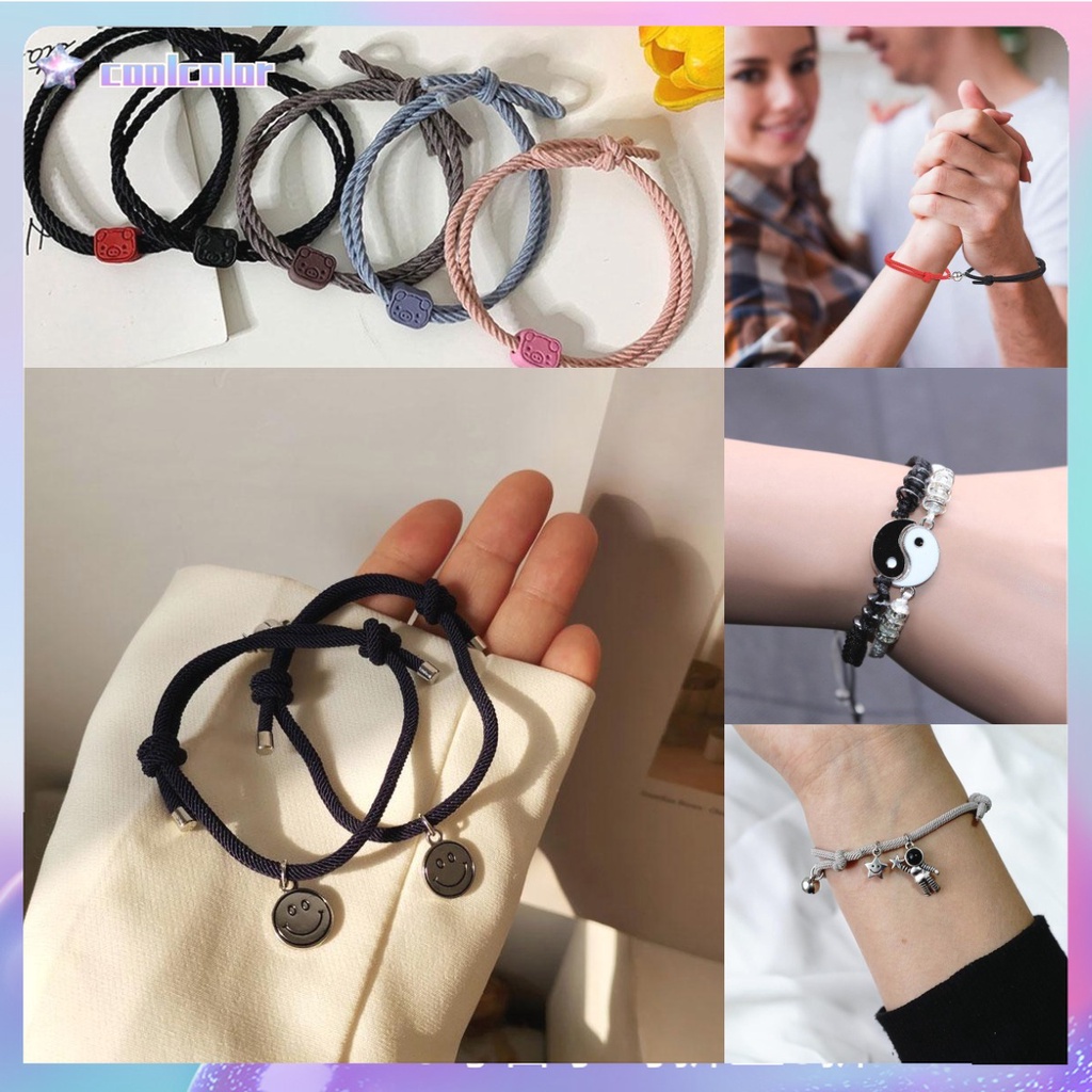 【Ready stock&amp;COD】1pasang / 2 pcs Gelang hitam magnet couple Gelang Couple gelang couple magnet love Tali Karet Desain Astronot Untuk Unisex best friend fashion murah modis