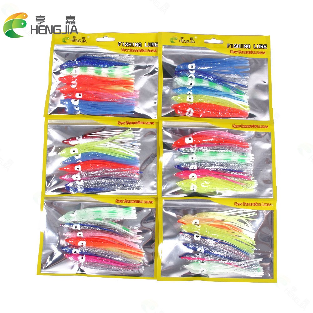 HENGJIA NEW 6PCS/Bag 10CM 12CM Umpan Pancing Cumi Fishing Lures Squid Soft Bait 3D Eyes Mix Color