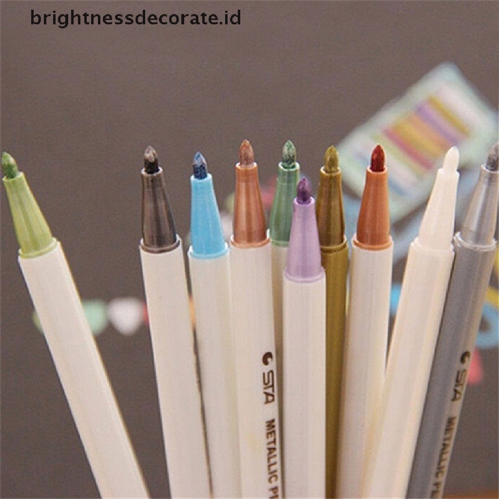 10pcs / Set Pensil Marker Warna Metalik Tahan Air Untuk Album DIY