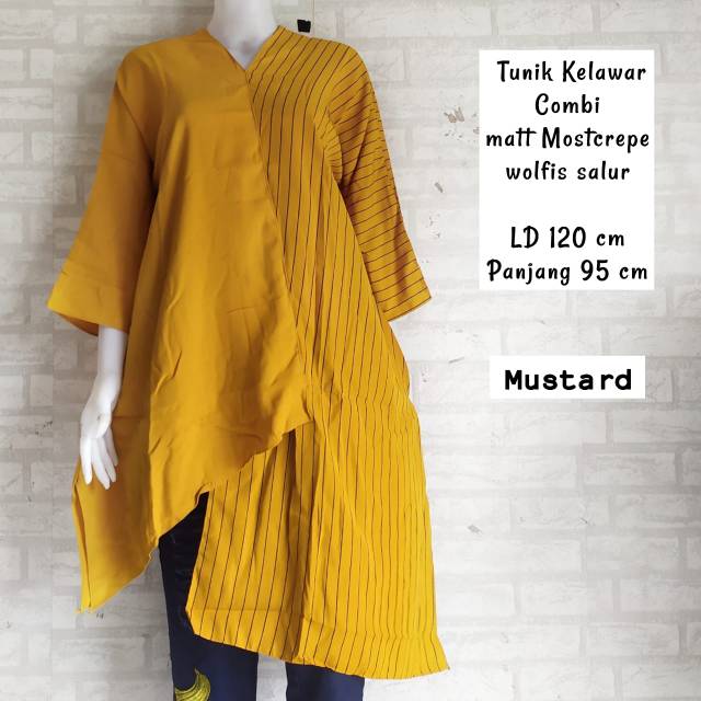 TUNIK ASSYMETRIC, MATT MOSTCREPE WOLFIS SALUR, SIZE JUMBO