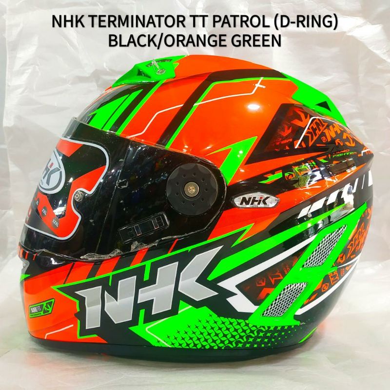 Helm Nhk Gp Pro/Terminator Racing Patrol (D-Ring) Black Orange Green