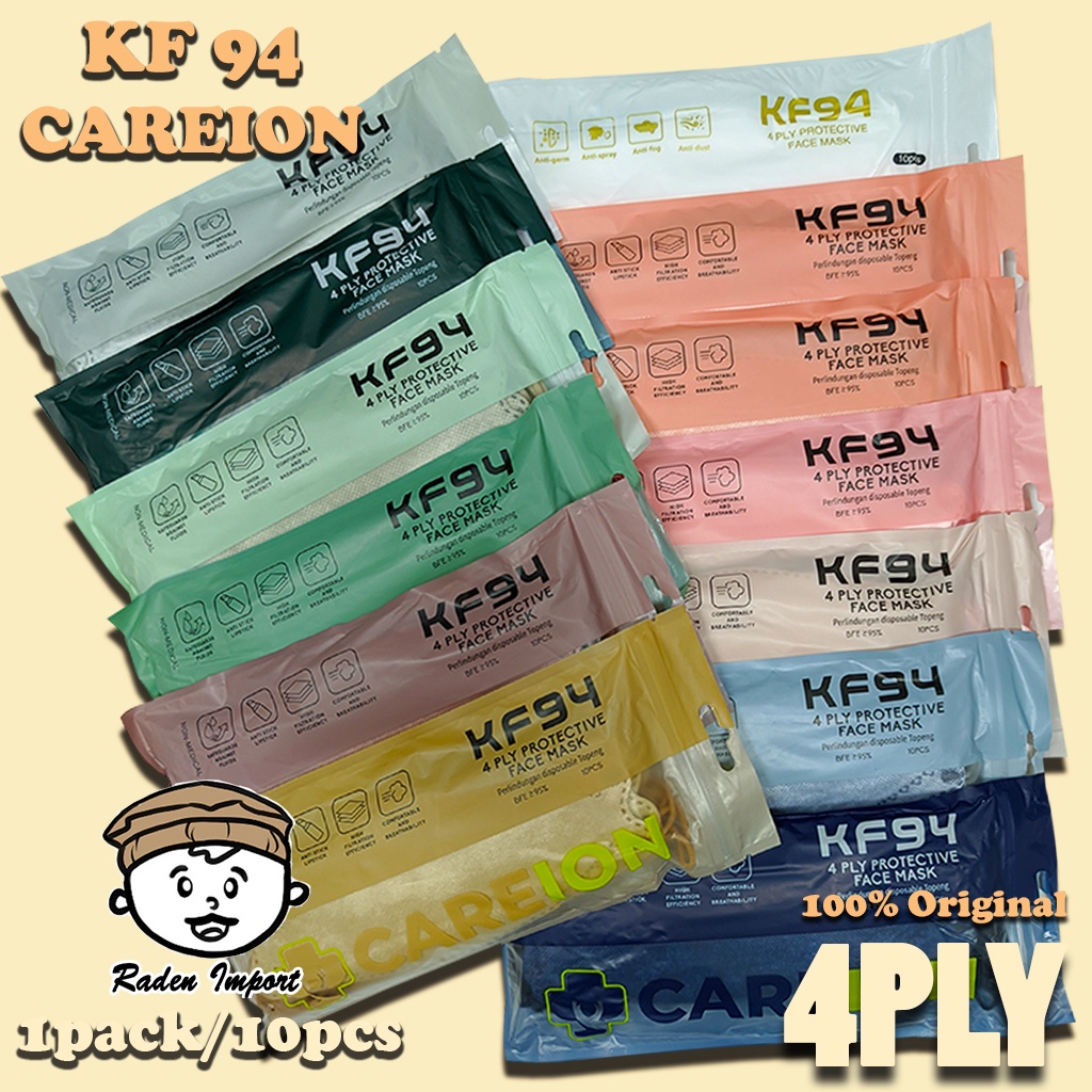 Masker KF94 CAREION Medis 4Ply Korea Evo Warna Warni Nude Soft BFE 98% Surgical Mask